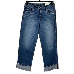 American Eagle 12 Stovepipe Jeans Cuffed Hi-Rise Stretch Zip-Fly Distressed